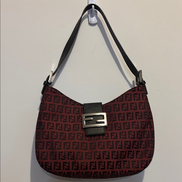 Fendi Zucca Pattern Red and Black Shoulder Bag with FF Monogram - Picture 1 of 16